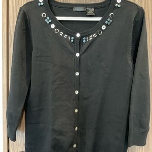 KNIT CHIC WOMENS BLACK BUTTON UP EMBELLISHED SWEATER SIZE MEDIUM